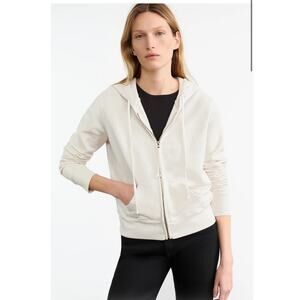 Nili Lotan | Women's Callie Zip Up Cotton Hoodie Sweater Chalk White Size XL
